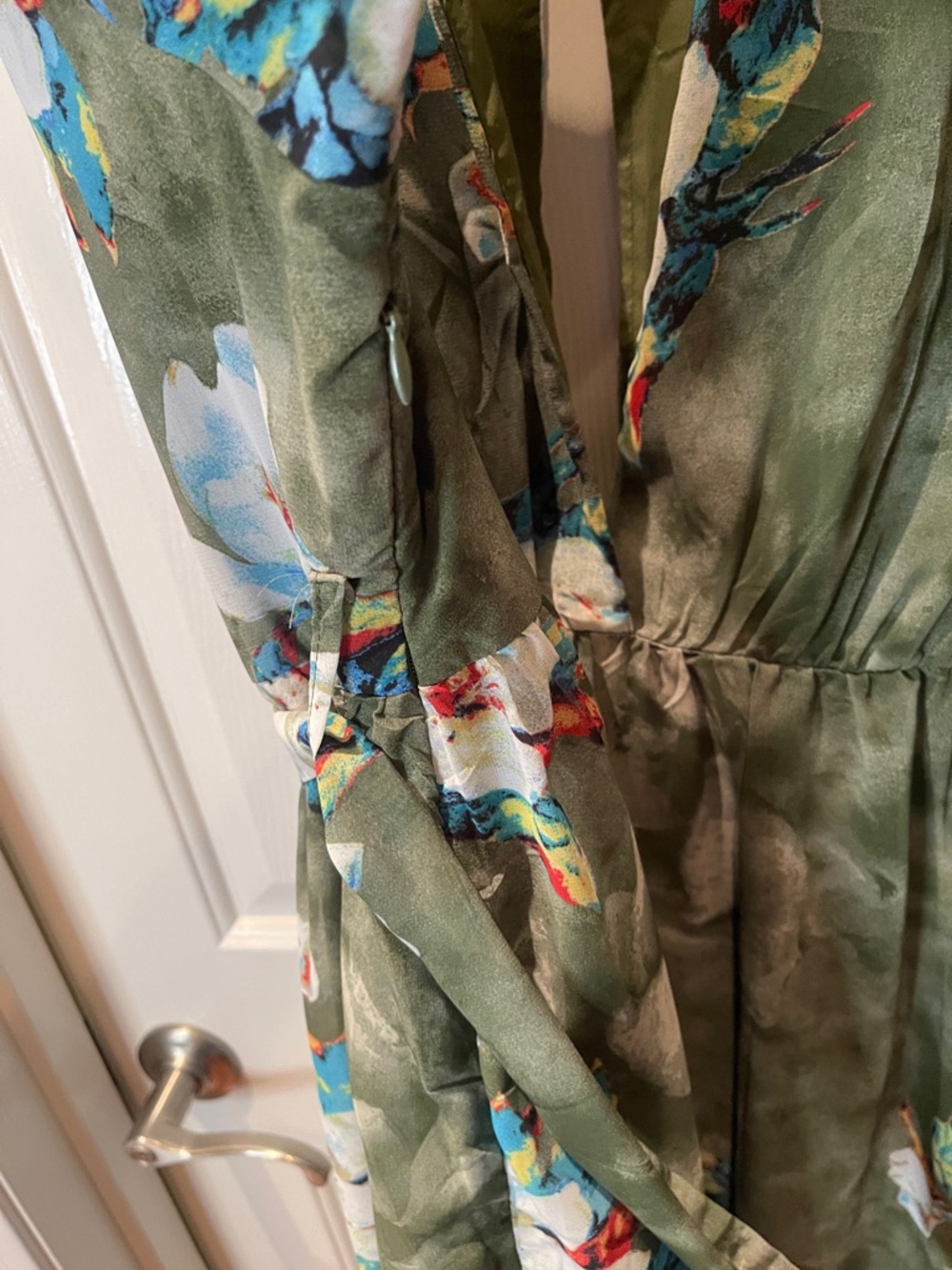 Olive Floral V-Neck Maxi Dress with Belt - Picture 8 of 9